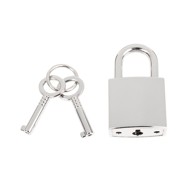 Rimba Bondage Play - Lederen Wurghalsband met Hangslot - Zwart & Zilver