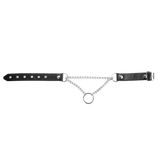 Rimba Bondage Play - Lederen Wurghalsband met O-ring - Zwart & Zilver