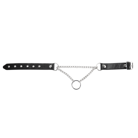 Rimba Bondage Play - Lederen Wurghalsband met O-ring - Zwart & Zilver