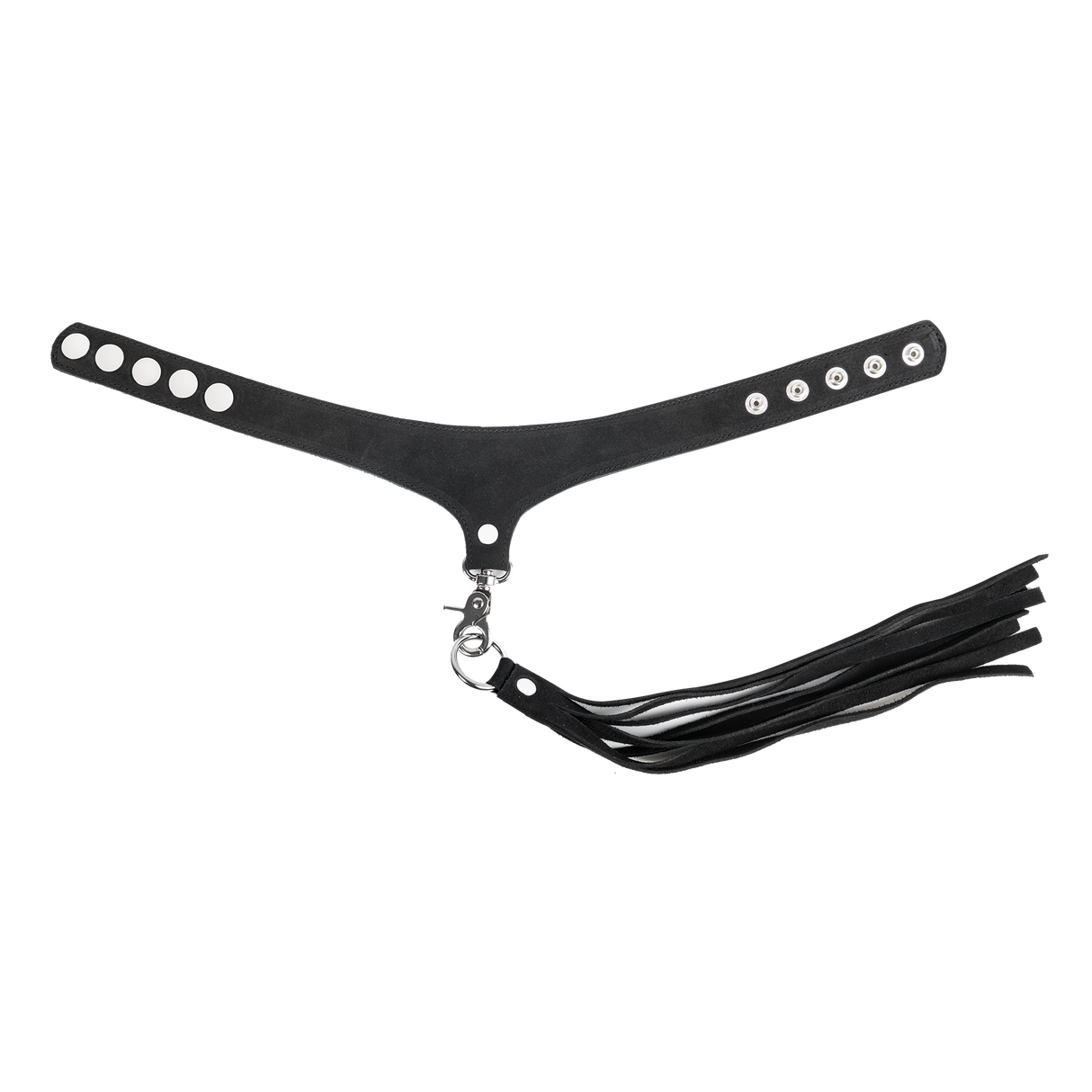 Rimba Bondage Play - Lederen Suède Halsband met Afneembare Flogger - Zwart