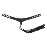 Rimba Bondage Play - Lederen Suède Halsband met Afneembare Flogger - Zwart