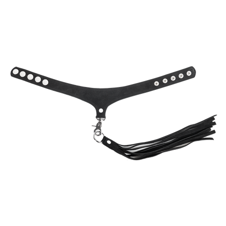 Rimba Bondage Play - Lederen Suède Halsband met Afneembare Flogger - Zwart