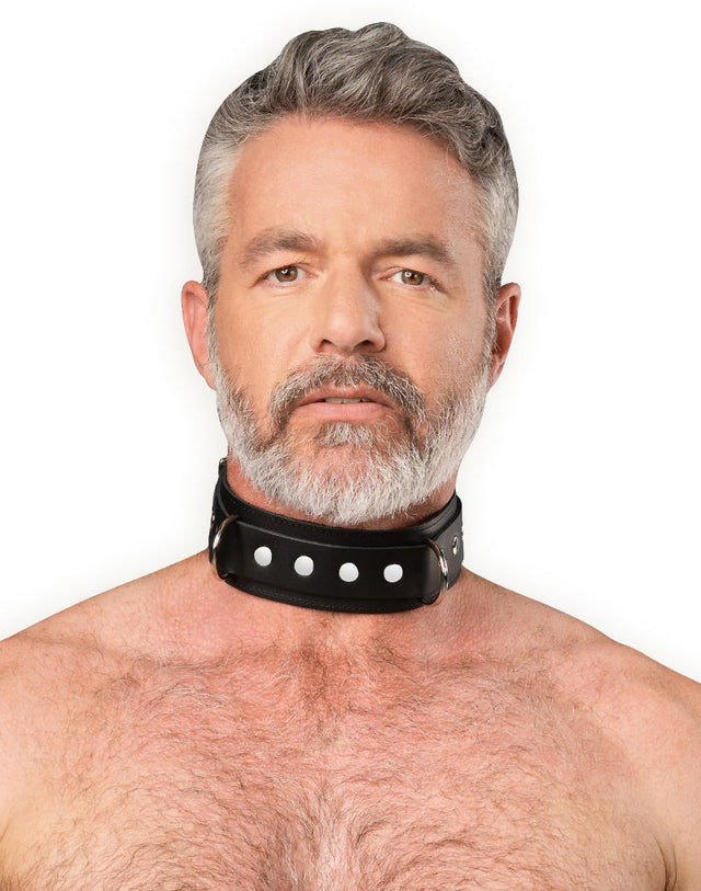 Rimba Bondage Play - Lederen Halsboei met Dubbele D-ring - Zwart