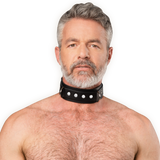 Rimba Bondage Play - Lederen Halsboei met Dubbele D-ring - Zwart