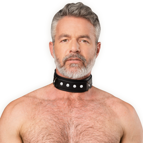 Rimba Bondage Play - Lederen Halsboei met Dubbele D-ring - Zwart