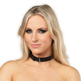 Rimba Bondage Play - Lederen Halsband met Klittenband - Zwart