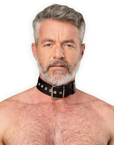 Rimba Bondage Play - Lederen Halsband met Metalen Gesp - Zwart