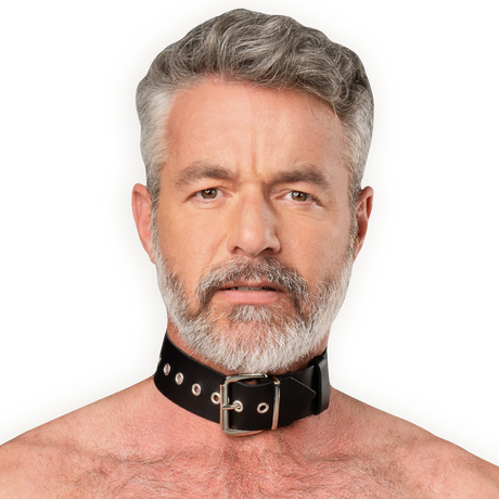 Rimba Bondage Play - Lederen Halsband met Metalen Gesp - Zwart