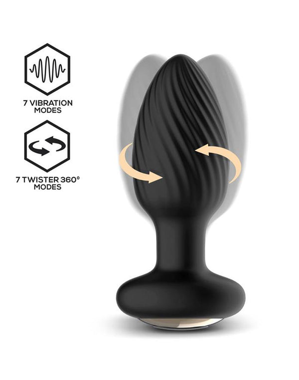 IY - Drago - Buttplug Vibratie, 360° Twister Beweging met Afstandsbediening - Zwart