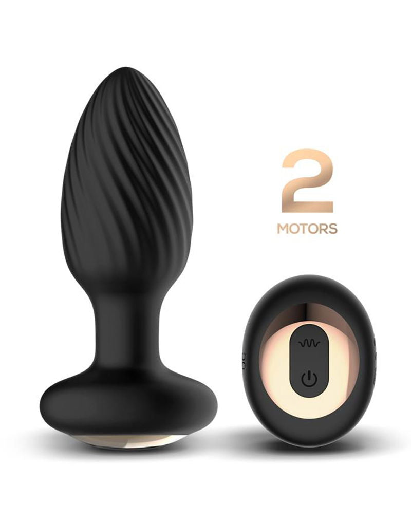 IY - Drago - Buttplug Vibratie, 360° Twister Beweging met Afstandsbediening - Zwart