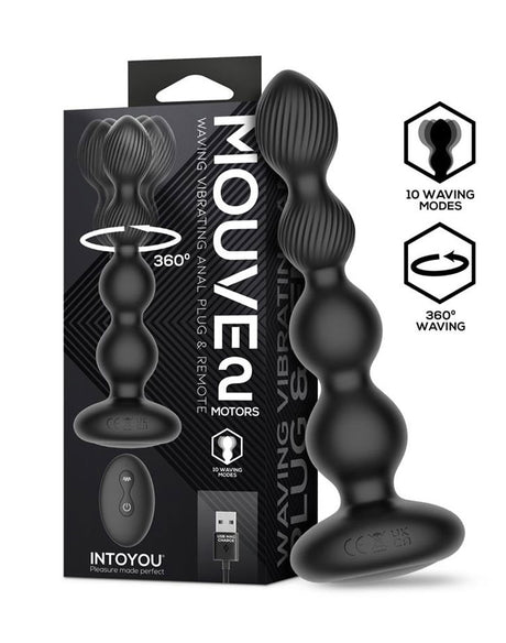 IY - Mouve - Buttplug met golven en vibratie met afstandsbediening, 2 motoren - Zwart