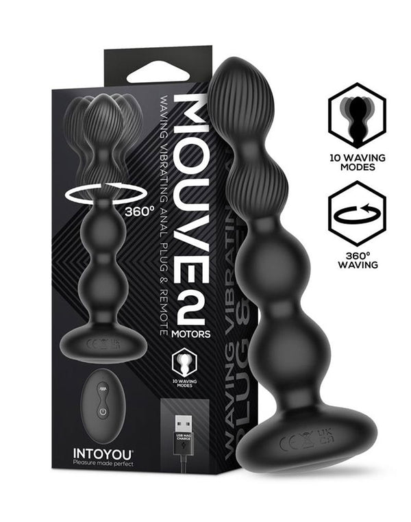IY - Mouve - Buttplug met golven en vibratie met afstandsbediening, 2 motoren - Zwart