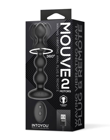IY - Mouve - Buttplug met golven en vibratie met afstandsbediening, 2 motoren - Zwart