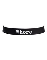 Rimba Latex Play - Halsband met opschrift 'Whore' - Zwart & Wit