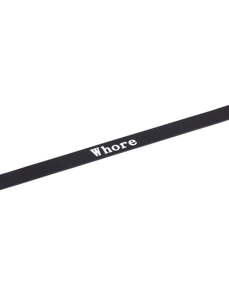 Rimba Latex Play - Halsband met opschrift 'Whore' - Zwart & Wit