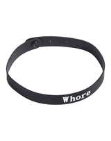 Rimba Latex Play - Halsband met opschrift 'Whore' - Zwart & Wit