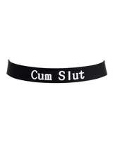 Rimba Latex Play - Halsband met opschrift 'Cum Slut' - Zwart & Wit