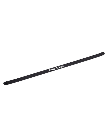 Rimba Latex Play - Halsband met opschrift 'Cum Slut' - Zwart & Wit