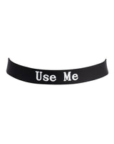 Rimba Latex Play - Halsband met opschrift 'Use Me' - Zwart & Wit