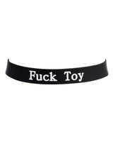 Rimba Latex Play - Halsband met opschrift 'Fuck Toy' - Zwart & Wit