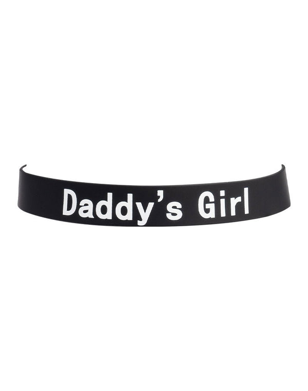 Rimba Latex Play - Halsband met opschrift 'Daddy's Girl' - Zwart & Wit