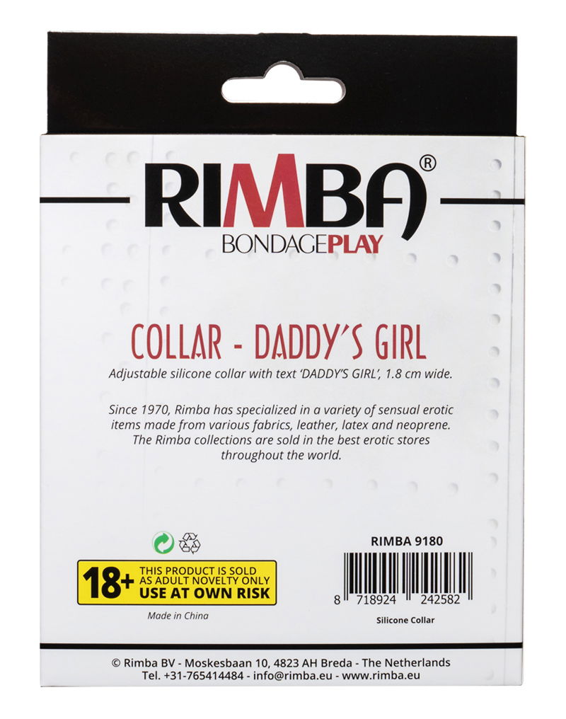 Rimba Latex Play - Halsband met opschrift 'Daddy's Girl' - Zwart & Wit