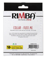 Rimba Latex Play - Halsband met opschrift 'Fuck Me' - Zwart & Wit
