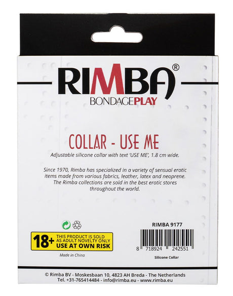 Rimba Latex Play - Halsband met opschrift 'Use Me' - Zwart & Wit