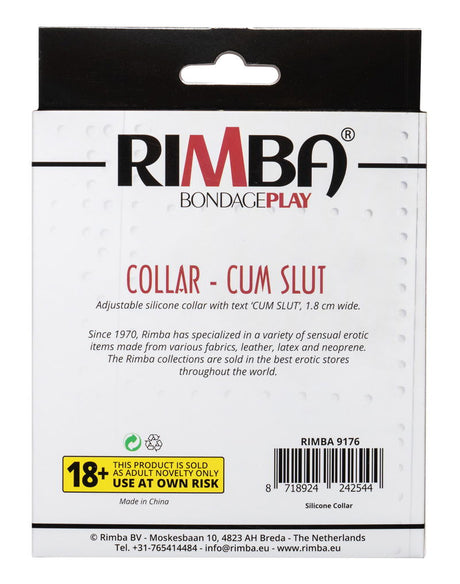 Rimba Latex Play - Halsband met opschrift 'Cum Slut' - Zwart & Wit
