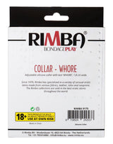Rimba Latex Play - Halsband met opschrift 'Whore' - Zwart & Wit