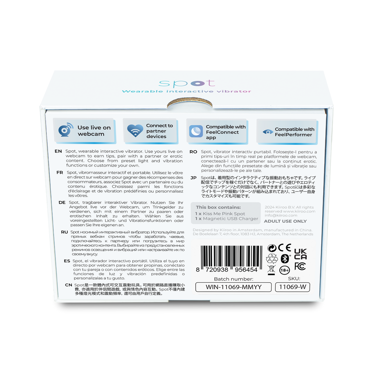 KIIROO- Spot - Draagbare Interactieve Ei-vibrator - Kiss Me Pink