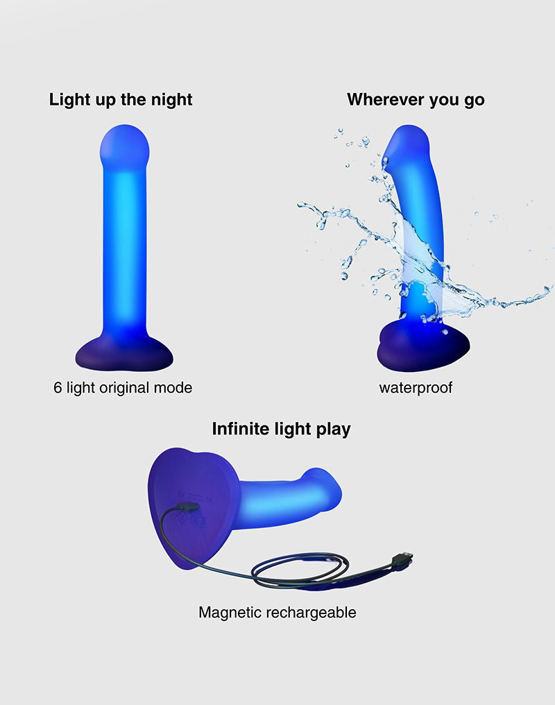 Strap-On-Me - Glow LED Dildo - Maat M - Paars