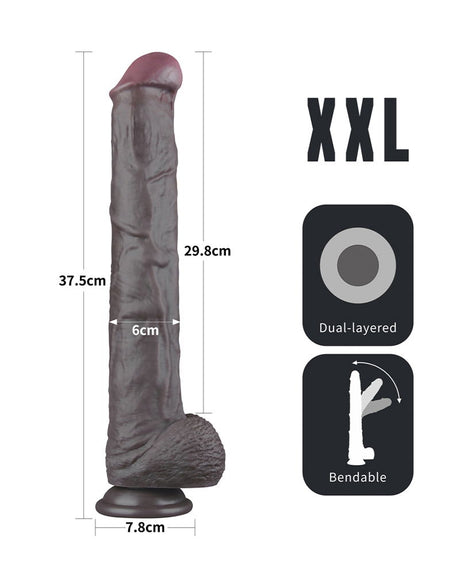 LoveToy - Nature Cock - 14,5" Dual Layered Bendable Cock XXL - Zwart