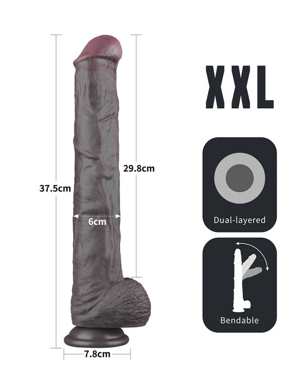 LoveToy - Nature Cock - 14,5" Dual Layered Bendable Cock XXL - Zwart