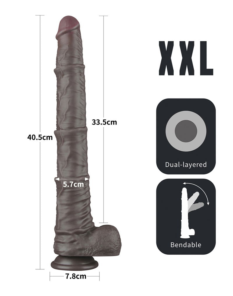 LoveToy - Nature Cock - 16" Dual Layered Bendable Cock XXL - Zwart