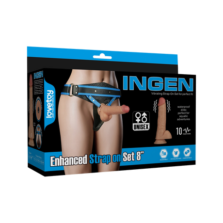 LoveToy - Ingen - Vibrating Enhanced Strap-on Set  8"/ 20 cm - Maat XS/S/M - Nude