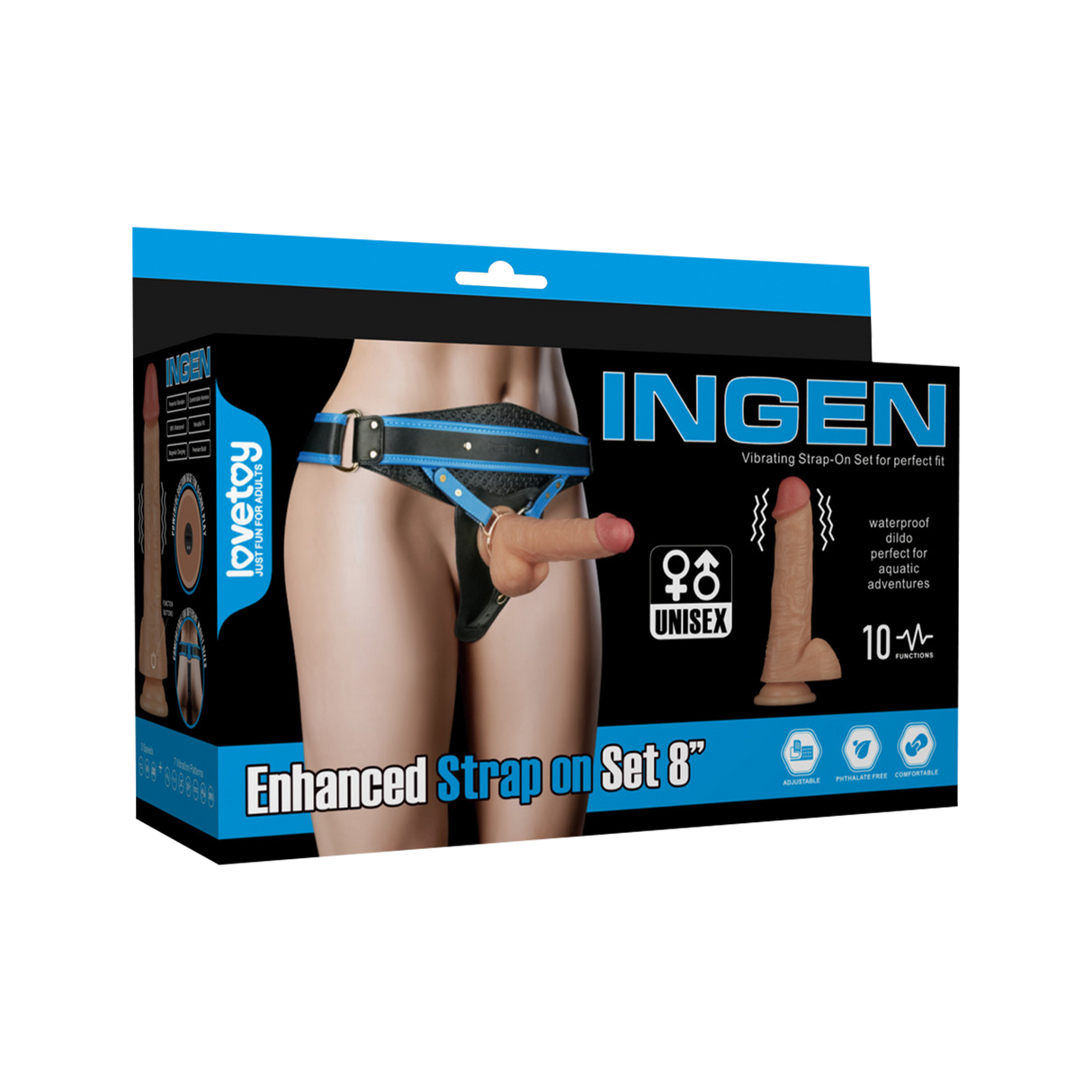 LoveToy - Ingen - Vibrating Enhanced Strap-on Set 8"/ 20 cm - Maat L/XL/2XL - Nude
