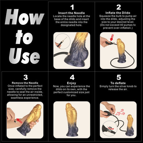 LoveToy - Dual Density Opblaasbare Dildo  8"/ 20 cm - Goud/Zwart