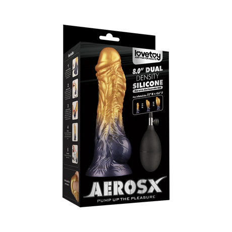 LoveToy - Dual Density Opblaasbare Dildo  8"/ 20 cm - Goud/Zwart