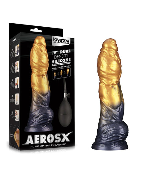 LoveToy - Dual Density Opblaasbare Dildo 10"/ 25 cm - Goud/Zwart