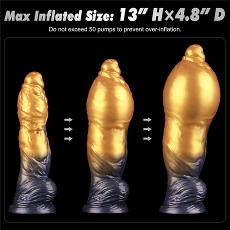 LoveToy - Dual Density Opblaasbare Dildo 10"/ 25 cm - Goud/Zwart