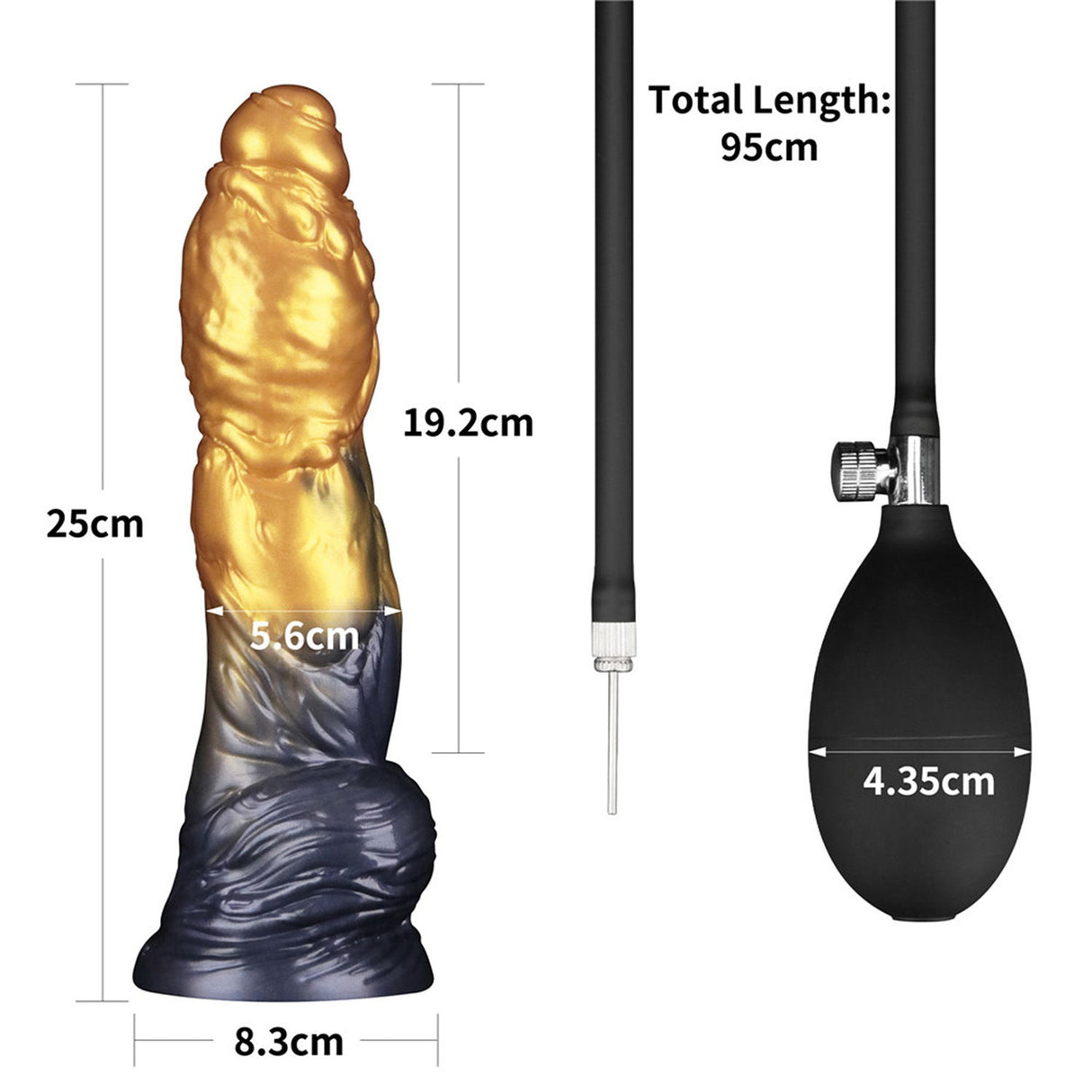 LoveToy - Dual Density Opblaasbare Dildo 10"/ 25 cm - Goud/Zwart