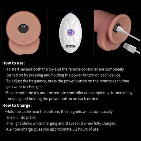 LoveToy - Vibrerende Sliding Skin Pro II met afstandsbediening - 8,5" / 22 cm - Nude