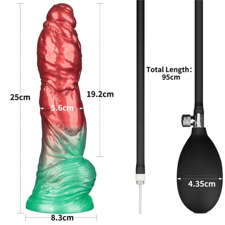 LoveToy - Dual Density Opblaasbare Dildo 10" / 25 cm - Rood/Groen