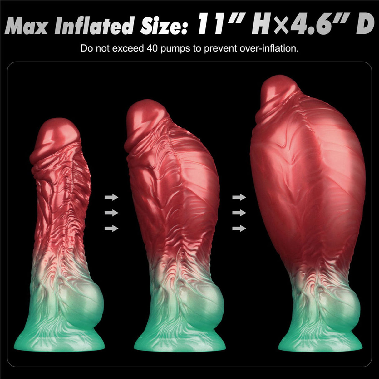 LoveToy - Dual Density Opblaasbare Dildo 8"/ 20 cm - Rood/Groen