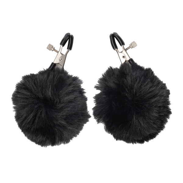 Rimba Bondage Play - Tepelklemmen met pompons - Zwart