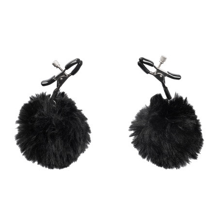 Rimba Bondage Play - Tepelklemmen met pompons - Zwart