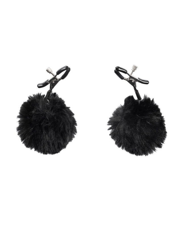 Rimba Bondage Play - Tepelklemmen met pompons - Zwart