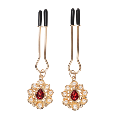 Rimba Bondage Play - Tepelklemmen met gouden juwelen - Goud