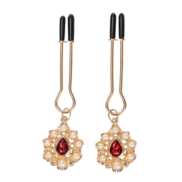 Rimba Bondage Play - Tepelklemmen met gouden juwelen - Goud